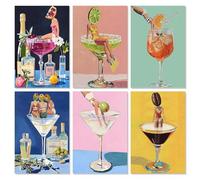 Fakcrkun 6Pack Cocktail Paint by Numbers for Adults, Aesthetic Cocktail Themed Canvas Painting by Number Kits, Complete DIY Acrylic Paint by Numbers Set for Home, Bar Decor, 12x8Inch, Unframed