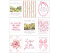 Fakcrkun 9PCS Pink Christian Wall Art Prints, Bow Bible Verses Canvas Posters, Girly Christian Posters Floral Wall Decor for Bedroom, Living Room, Study, 10x8In, Unframed