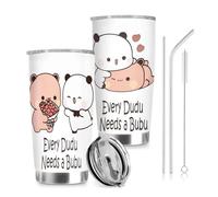 Fakcrkun Bubu Dudu Travel Mug, Kawaii Insulated Coffee Cup with Straw & Lid, 20oz Stainless Steel Thermal Cup, Valentine's Day Gifts for Women Men Couples for Hot Drinks and Cold Beverages