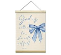 Fakcrkun Christian Wall Art Poster Hanger, God is within Her Aesthetic Bow Girly Wall Art Decor Poster Room Decor, Blue Coquette Bible Verse Christian Posters for Bedroom, Living Room, Bathroom