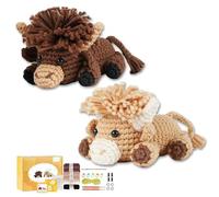 Fakcrkun Crochet Kit for Beginners, 2Pcs Highland Cow Crochet Kit, Include Instruction, Soft Yarn, Crochet Hook, Scissors, Creative Craft Kits Gift for Highland Cow Lovers