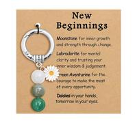 Fakcrkun Crystal Keychain for New Beginnings, New Beginnings Gifts for Women, Moonstone Good Luck Keyring with Daisy Charms, Healing Gifts for Women, Divorce Breakup Get Well Gift