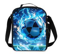 Fakcrkun Football Lunch Box Bag, Portable Kids Lunch Bag Insulated with Adjustable Shoulder Strap, Reusable Cooler Bag, Leakproof Waterproof Football Lunch Bags for Kids Adults