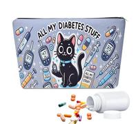 Fakcrkun Funny Diabetic Travel Bag, All My Diabetes Stuff Bag, Black Cat Diabetes Support Gifts Bag for Women Men, Multi-Use Medicine Bags for Travelling Emergency Kit
