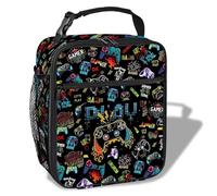 Fakcrkun Game Boys Lunch Bag, Graffiti Style Kids Lunch Box, Reusable and Waterproof Lunchbox for Boys, Insulated Lunchbag with Mesh Bag for School, Travel, Picnic (D)