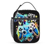 Fakcrkun Game Boys Lunch Bag, Graffiti Style Kids Lunch Box, Reusable and Waterproof Lunchbox for Boys, Insulated Lunchbag with Mesh Bag for School, Travel, Picnic (C)