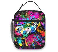 Fakcrkun Game Boys Lunch Bag, Graffiti Style Kids Lunch Box, Reusable and Waterproof Lunchbox for Boys, Insulated Lunchbag with Mesh Bag for School, Travel, Picnic