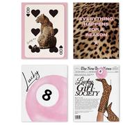 Fakcrkun Leopard Print Room Decor, 4Pcs Preppy Cheetah Trendy Wall Art, Retro 8 Ball Vogue Poster, Y2k Pink Coquette Prints Wall Decor for Bedroom Living Room Bar Cafe, 8x10Inch, Unframed