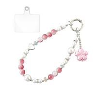 Fakcrkun Phone Charm, Pearl Heart Beaded Phone Wrist Strap with Clip, Natural Pearl Beaded Lanyard Accessories, Anti-Lost Wrist Strap Keychain for Wallet Handbag Camera Cell