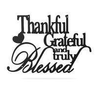 Fakcrkun Thankful Gratitude Blessed Metal Wall Art, Minimalism Black Wall Decor, Inspirational Word Art with Positive Message, Modern Wall Decoration for Living Room and Bedroom,