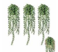 Fake Artificial Hanging Plant 3Pcs Fake Potted String of Pearls Succulent Plants Green Small Faux Plant Fake Plants Fake Ivy With Pots, for Home Indoor Outdoor Shelf Wall Table Decor