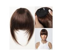 Fake Bangs 100% Human Hair Bangs Natural Dark Brown French Bangs Hair Clip in Bang Fringe with Temples Hairpiece for Women Clip on Air Bang Bangs Hair Clip Extensions(005-2)