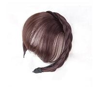 Fake Bangs Bang Hair Bands Front Hair Bangs Fringe Hair Extensions Synthetic Fake Bangs Hair Neat Fringe Bangs with Double Row Braids Headband for Women Girls Bangs Hair Clip Extensions(Dark brown)