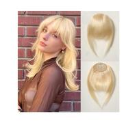Fake Bangs Clip In Bangs 100% Human Hair Extensions Blonde Bangs French Thick Bangs Clip On Bangs Hair Hairpieces for Women Daily Easy Wear Bangs Hair Clip Extensions(HLH1005-5)