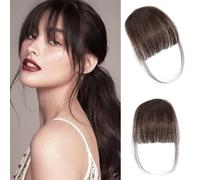 Fake Bangs Clip on Hair Dark Brown Bangs Real Human Hair Bangs Bangs for Women Thin Bangs Hair Extensions with Curved Temples for Daily Use