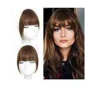 Fake Bangs French Style Air Bangs Clip In Bangs Temples Hairpieces with Sideburns Straight Human Hair Daily Wear and Traceless Hairdressing Bangs Hair Clip Extensions(Medium Brown)