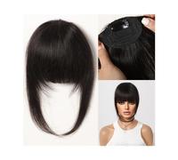 Fake Bangs Hair Clip in Bangs 100% Human Hair Bangs Natural Brown French Bang Fringe with Temples Flat Neat Fake Thick Hairpieces for Women Bangs Hair Clip Extensions(005-1)