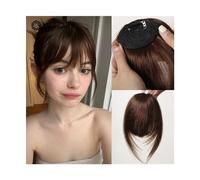 Fake Bangs Hair Clip in Bangs 100% Human Hair Bangs Natural Brown French Bang Fringe with Temples Flat Neat Fake Thick Hairpieces for Women Bangs Hair Clip Extensions(005-2)