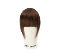 Fake Bangs Human Hair Bangs 3 Clips 3D Blunt Cut Natural Hair Bangs OverHead Clip in Hair Extensions Non-Remy 2.5"x4.5" Black Brown Blonde Bangs Hair Clip Extensions(Dark Brown 04)