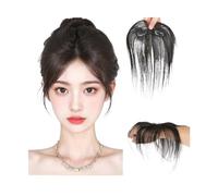 Fake Bangs Natural Human Hair Clip-In Bangs,Hairline Replacement Lanugo Bangs Hand Woven Hair Bangs with Sideburns Clip in Hair Extensions Bangs Hair Clip Extensions
