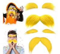 Fake Beard Halloween Fake Mustache and Eyebrows Yellow Mustache and Eyebrows Fake Beard Freddie Mercury Moustache DIY Self Adhesive Fake Eyebrows Beard for Cosplay Costume and Halloween Festival Party