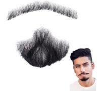 Fake Beard Human Hair Realistic Beard Fake Mustache Invisible Facial Hair Costume Lace for Men Dressing Halloween Cosplay Costume Party Style 3, Mustache, Realistic