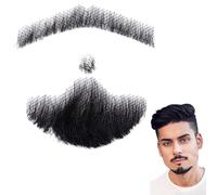 Fake Beard Human Hair Realistic Beard Fake Mustache Invisible Facial Hair Costume Lace for Men Dressing Halloween Cosplay Costume Party Style 4, Mustache, Realistic