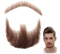 Fake Beard Human Hair Realistic Beard Fake Mustache Invisible Facial Hair Costume Lace for Men Dressing Halloween Cosplay Costume Party Brown, Mustache, Realistic