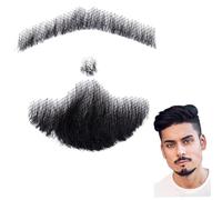 Fake Beard Human Hair Realistic Beard Fake Mustache Invisible Facial Hair Costume Lace for Men Dressing Halloween Cosplay Costume Party Style 4, Mustache