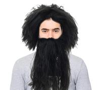 Fake Beard, Old Man's Beard, Long Fake Mustache and Wig | Curly Hair Wig, Caveman Beard and Wig Set, Costume Accessories for Halloween, Carnival, Party