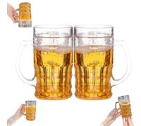 Fake Beer Glasses, 400ml Double Layer Funny Beer Stein, 2025 New Fake Double Fake Beers Mug with Mezzanine, Funny Beer Mug with Handles, Realistic Prank Cup for Bars Beverages