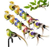 Fake Birds 12Pcs Realistic Artificial Birds on Clip Colorful Decorative Birds DIY Foam Feather 5.1x1.4x1.8in Bird Decorations for Tree Branch Bonsai Decorative Birds Bird Statue Artificial Birds
