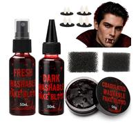 Fake Blood and Vampire Fangs Kit for Halloween SFX Makeup, 4 Fang Sizes