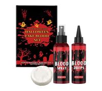 Fake Blood & Face Paint Kit | Vampire Zombie Cosplay Makeup Set with Spray, Blood Drops & Skin Cleaning Soap | Masquerade Horror Costume Accessories for Men & Women