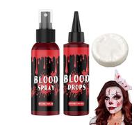 Fake Blood Kit, Realistic Face Paint Spray Drops with Cleaning Soap, Halloween Vampire Zombie Cosplay Makeup, Perfect for Men Women, Dress-Up Masquerade Prop Accessories, 3.98x3.98cm Red Black
