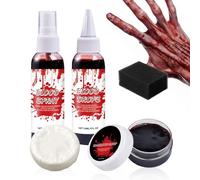 Fake Blood Kit, Washable Realistic Halloween Sfx Makeup, Costume Accessory with Soap Cleaner for Cosplay, Zombie, Vampire, Film, Party, Photo Prop, Stage, Themed Gathering, 1.18x5.75 Inches