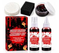 Fake Blood Makeup Kit, Halloween SFX Spray, Drops, Gel, Soap and Sponge | Includes blood spray, dripping blood, coagulated gel, cleaner soap and sponge for zombie, vampire and Halloween cosplay