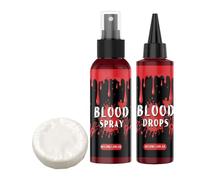Fake Blood - Realistic Fake Blood Makeup Kit | Washable Fresh Vampire Makeup Kit | Fake Blood Spray With Cleaning Soap | Dripping Theatrical Makeup For Adults Goth Makeup For Clothes Face Zombie