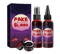 Fake Blood Set 3PCS, Halloween Makeup Set with 60ml Fake Blood Dripping & 60ml Fake Blood Spray + Coagulated Blood Gel, Realistic Washable Makeup for Zombie Vampire Cosplay & Costume Party