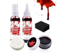 Fake Blood Set, 60ml Faake Bblood Spray and Dripping Bloodd andd 40ml Coagulated Gel Bllood, Halloween Washable Fakke Bloods Makeup for Clothes, Zombie, Vampire Cosplay 1.97x1.34 inches