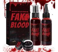 Fake Blood Set, 60ml Fake Blood Spray and 60ml Blood Drops and 40ml Gel Blood, Halloween Washable Makeup Fake Blood, Zombie, Vampire Role Play and Dress Up (Set Combo)