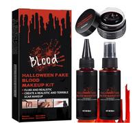 Fake Blood Set,Fake Blood Halloween Washable,Fake Blood Halloween Makeup Kit,Coagulated Blood + Dripping Blood+ Spray,Easy to Use & Washable,Cosplay Theater SFX Makuop for Women & Men,Non-Toxic