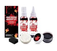 Fake Blood Set,Halloween Makeup Fake Blood with Coagulated Blood + Dripping Blood+ Spray+ Sponges+Soap,Realistic Special Effect Makeup kit Zombie Vampire Monster Halloween Costume for Women & Men