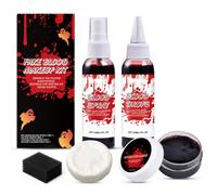 Fake Blood Set,Halloween Makeup Kit,Scar Wax SFX Makeup Kit,Halloween Washable Fake Blood Spray,Dripping Blood,Coagulated Gel Blood,Soap and Sponge for Zombie, Vampire Cosplay Face Body Paint