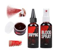 Fake Blood Set, SFX Makeup Kit - 60ml Fake Blood Spray and 60ml Dripping Blood and 40ml Coagulated Gel Blood - Halloween Makeup,Washable Fake Blood Makeup for Clothes, Zombie, Vampire Cosplay