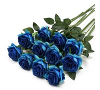Fake Blue Roses 10Pcs Artificial Flowers for Wedding Floral Arrangements | Silk Single Rose with 20inch Long Stem Royal Blue Bridal Bouquet Party Festival Holiday Flower Backdrop Decoration