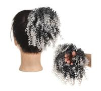 Fake Bun Afro Kinky Curly Ponytail Hair Extensions for Women Elastic Rubber Band Messy Bun Pieces Women(1B-Grey)