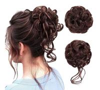 Fake Bun Hairpiece with Elastic Band - Set of 2 for Women and Girls | Synthetic Hair, Heat-Resistant, No-Slip | Real Hair Look for Updos & Ponytail (Dark Brown)