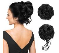 Fake Bun Hairpiece with Elastic Band - Set of 2 for Women and Girls | Synthetic Hair, Heat-Resistant, No-Slip | Real Hair Look for Updos & Ponytail (Natural Black)