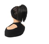 Fake Bun Messy Bun Hair Piece Elastic Band Synthetic Short Straight Ponytail Extension for Women Girl Women(Black)